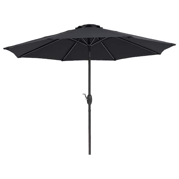 Unbranded 9 ft. Steel Crank Lift Market Patio Umbrella with Push Button Tilt in Black