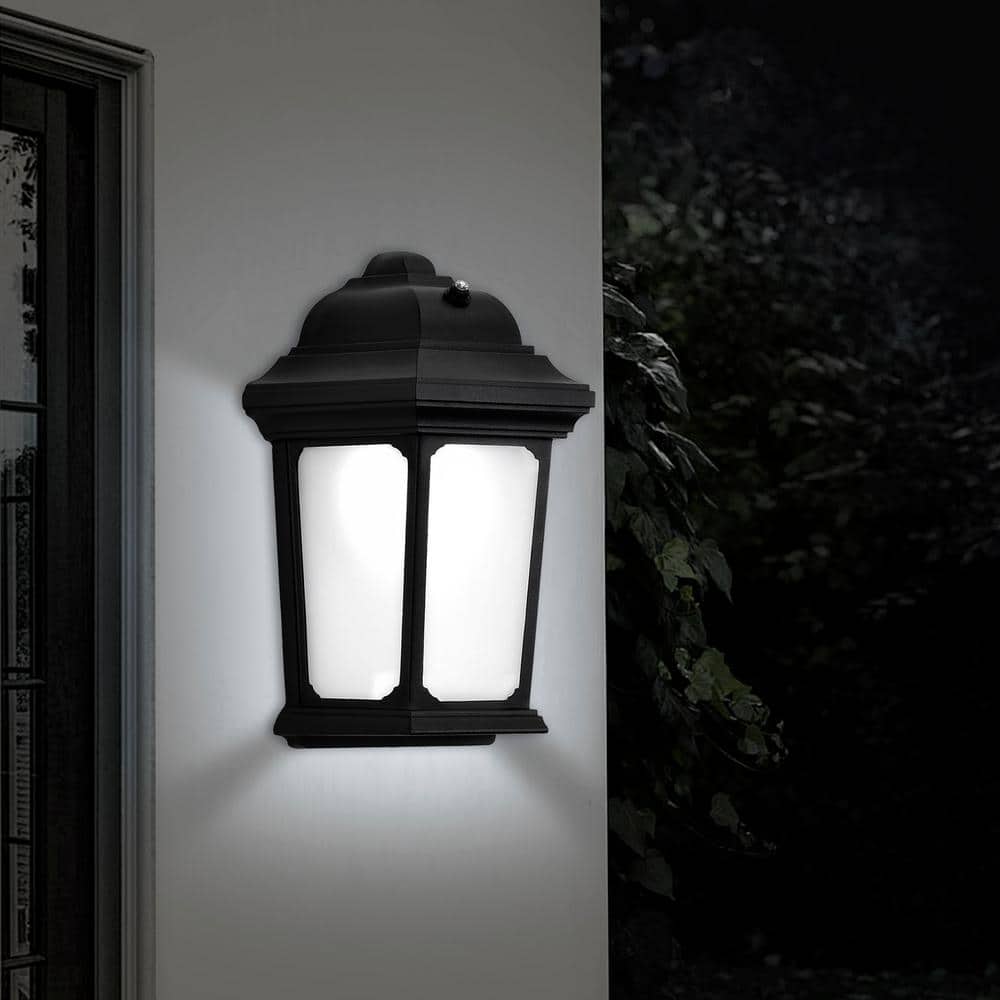 Black Aluminum LED Outdoor Wall Lantern with Frosted Glass