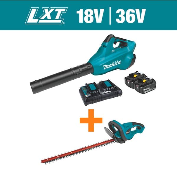 Makita LXT 18V X2 (36V) Lithium-Ion Brushless Cordless Leaf Blower Kit (5.0Ah) with LXT Cordless 22 in. Hedge Trimmer
