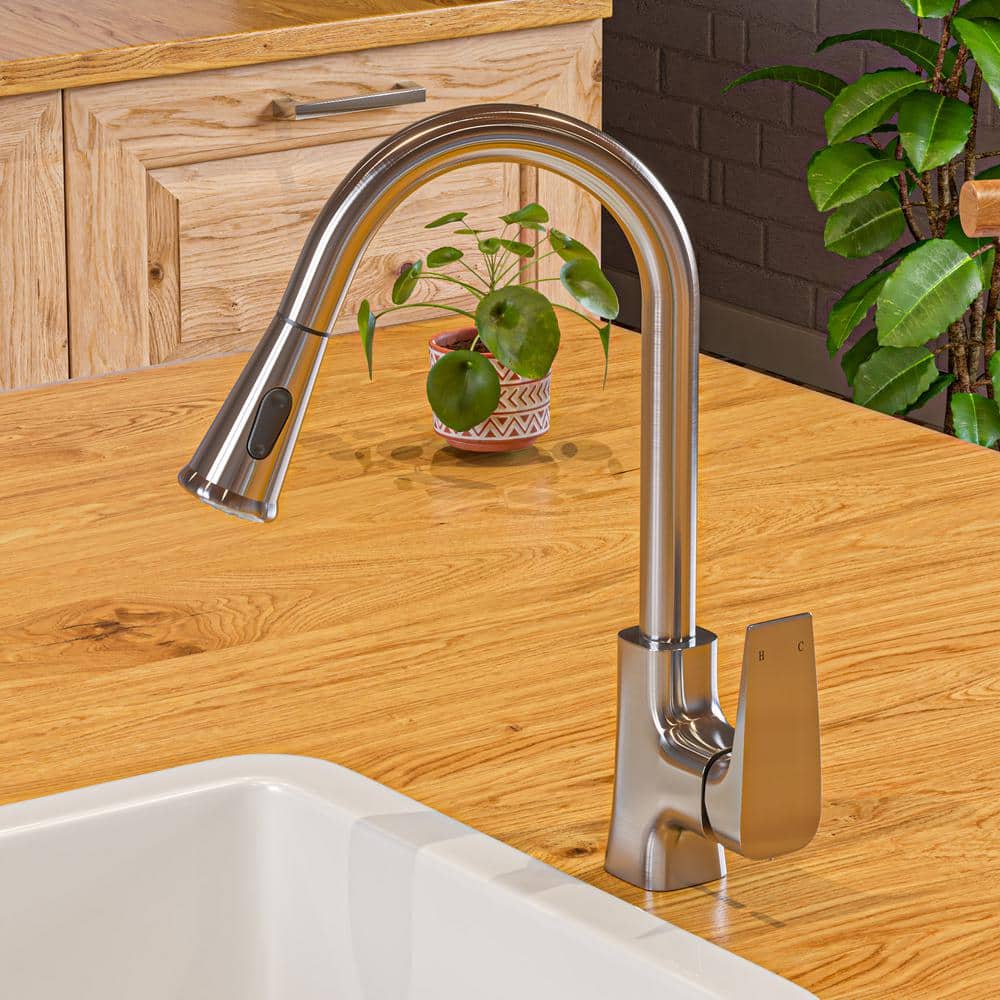 Brushed Nickel Gooseneck Pull Down Kitchen Faucet with Spray