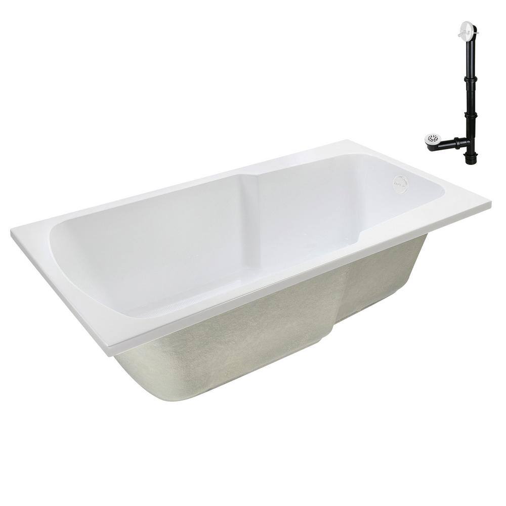 72'' x 36'' Glossy White Acrylic Soaking Drop-In Bathtub