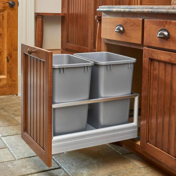 Rev-A-Shelf Silver Double Pullout Kitchen Trash Can 35 Qt Rev-A 