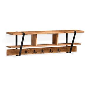 Ryegate Natural Live Edge Natural Solid Wood with Metal Coat Hooks with Storage