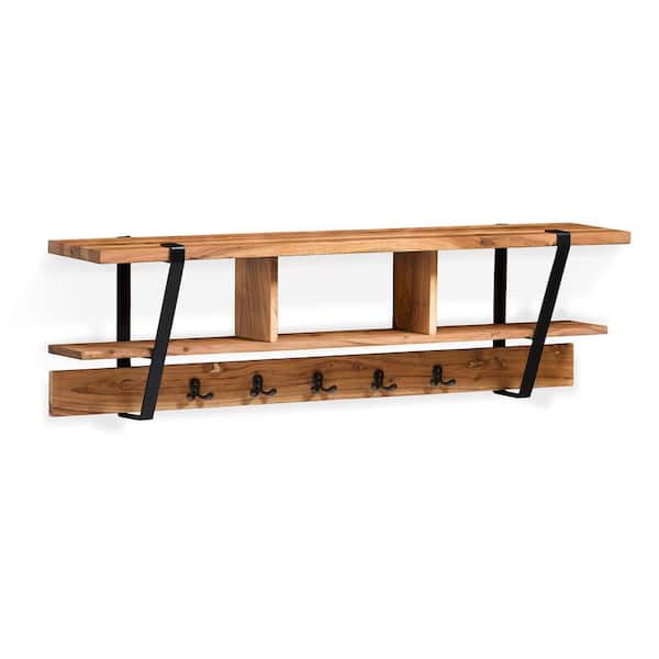 Alaterre Furniture Ryegate Natural Natural Solid Wood with Metal Coat Hooks with Storage