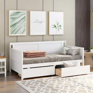 White Twin Daybed with Drawers, Wood Daybed Twin Size, Twin Sofa Bed with 2 Storage Drawers for Bedroom, Living Room
