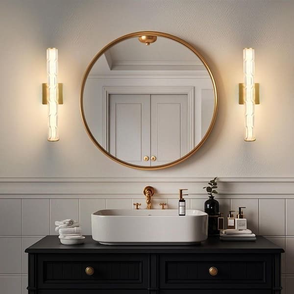 (2-Pack) 20 in. 1-Light Matte Gold Bathroom Bedroom Vanity Wall Sconce with Upgraded K9 Crystal Bronze Wall Light