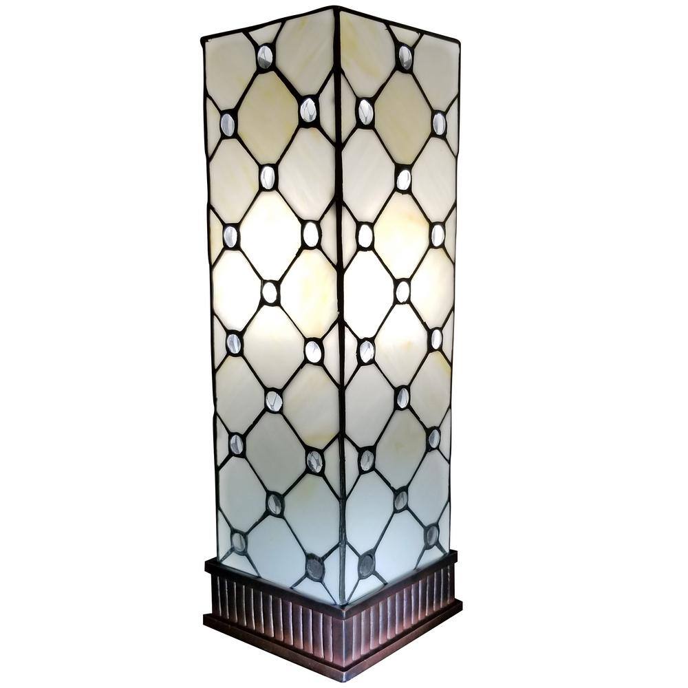 18" White Stained Glass Tiffany Style Table Lamp
