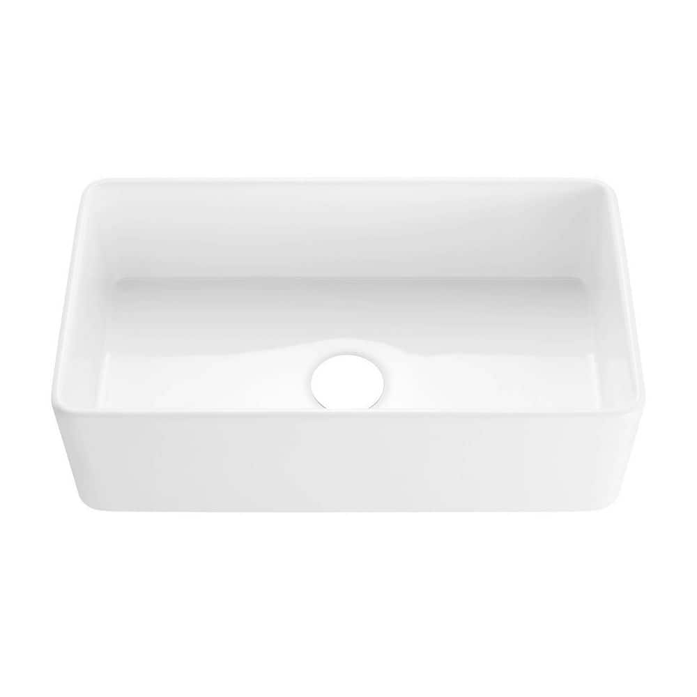 White Fireclay 33 in. x 18 in. Single Bowl Farmhouse Apron Kitchen Sink wit