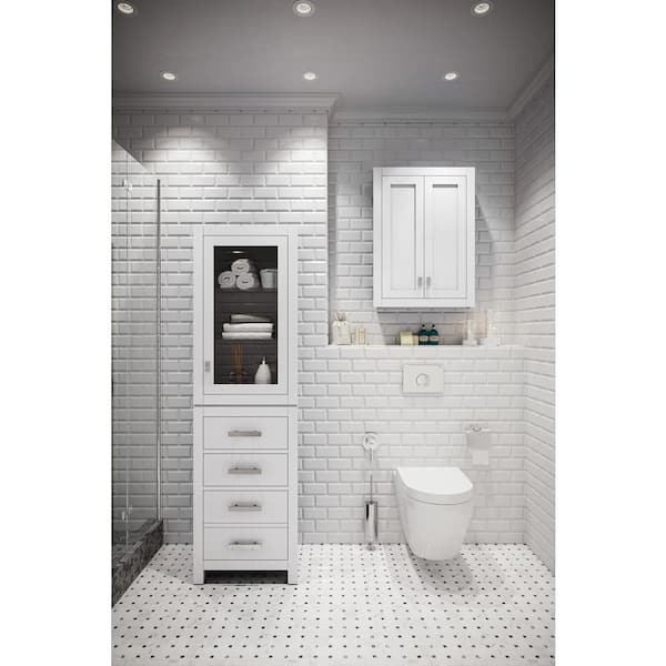 Water Creation Madison 24 in. W x 33 in. H x 8 in. D Bathroom Storage Toilet Topper in Pure White