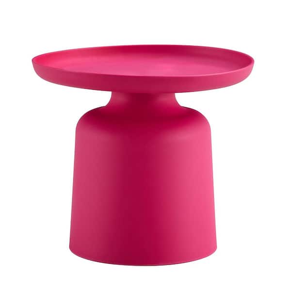 Zeus & Ruta 19 in. Dia x 17 in. Height Light Brick Red Plastic Outdoor Round Side Table for Garden, Lawn, Porch, Balcony