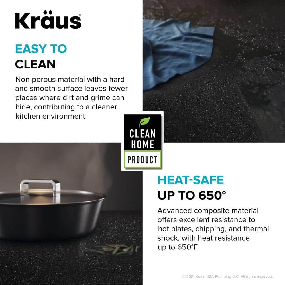 Metallic Black Quartz Composite Single Bowl Drop-in Kitchen Sink