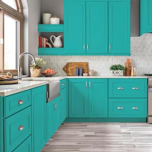 1 qt. #MQ4-21 Caicos Turquoise Semi-Gloss Enamel Interior/Exterior Cabinet, Door & Trim Paint