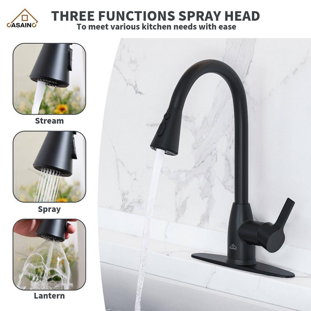 Matte Black Metal Kitchen Faucet with Pull-Out Spray