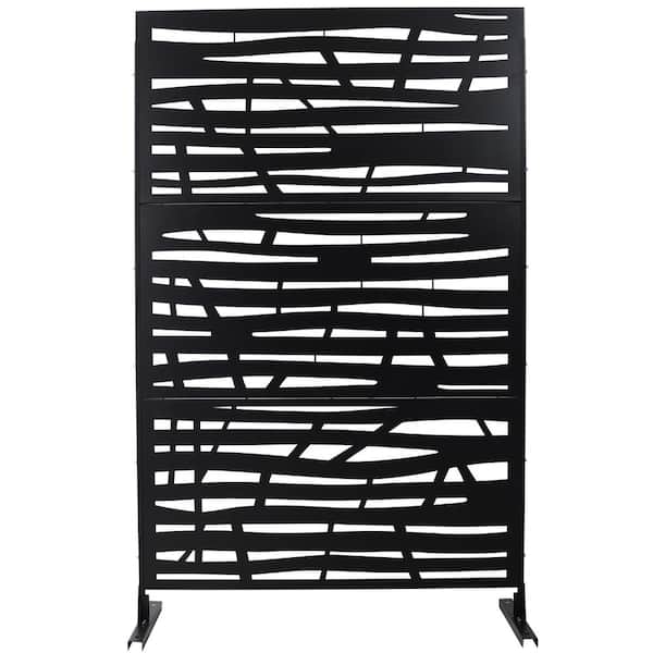 ITOPFOX Elegant 48 in. x 76 in. Outdoor and Indoor Privacy Screen Metal, Freestanding Decorative Privacy Fence Panels in Black