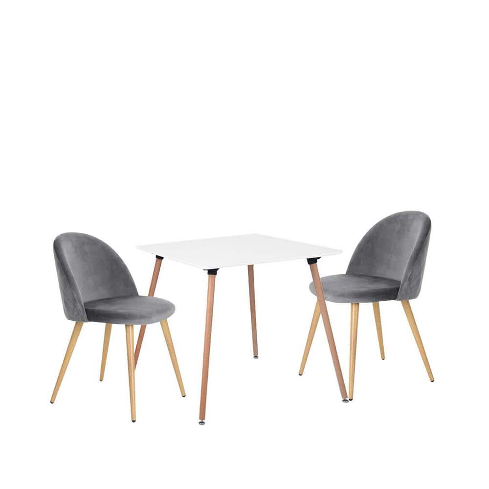 Homy Casa Rookie White Square Table Grey Upholstered Chairs 3piece