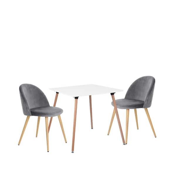 Homy Casa Rookie White Square Table Grey Upholstered Chairs 3-piece Dining Set