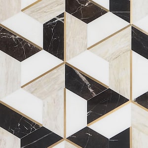 Timbira Saint Laurent 11.81 in. x 10.23 in. Polished Marble and Brass Wall Mosaic Tile (0.83 sq. ft./Each)