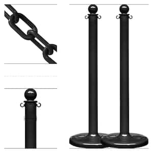 Black Medium Duty Stanchion & Chain Kit (2-Pack)