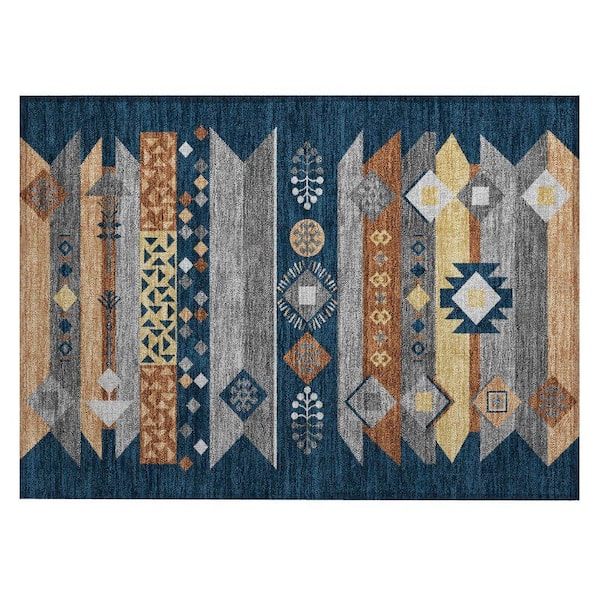 Chantille Machine Washable Indoor/Outdoor Abstract ACN2499 Navy 2 ft. x 3 ft. Accent Rug