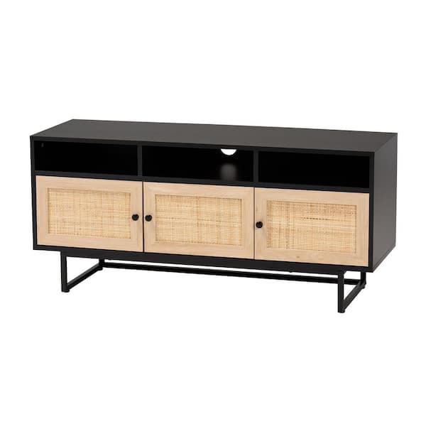 Baxton Studio Declan 47.2 in. Espresso Brown and Black TV Stand Fits TV's up to 52 in. with Cable Management