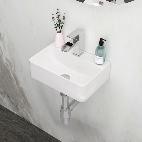 Staykiwi 4.2 in. Wall-Mounted Rectangular Bathroom Sink in White Ceramic with Single Faucet Hole
