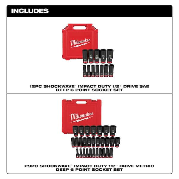 SHOCKWAVE 1/2 in. Drive Metric/SAE 6 Point Impact Socket Set (41-Piece)