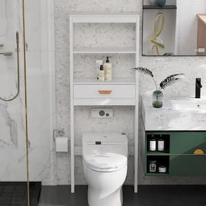23.62 in. W x 64.76 in. H x 7.87 in. D White Over-the-toilet Storage with Drawers