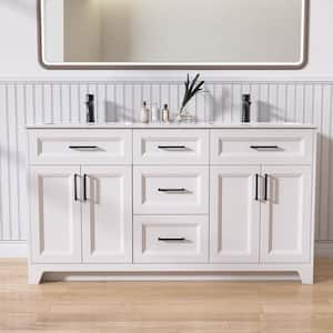 60 in. W x 22 in. D x 34 in. H Double Sink Freestanding Bath Vanity Cabinet White with Solid Surface White Top and Basin