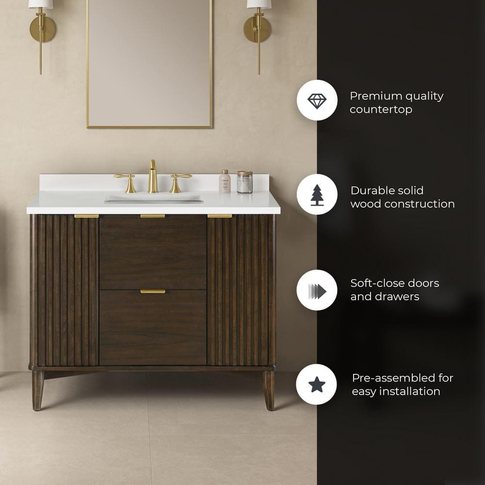 Gabi 42" Dark Walnut Freestanding Single Sink Vanity with Premium Countertop