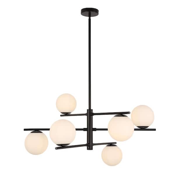 Uixe 6-Light Black dimmable Modern Sputnik Sphere Chandelier with Glass Shade