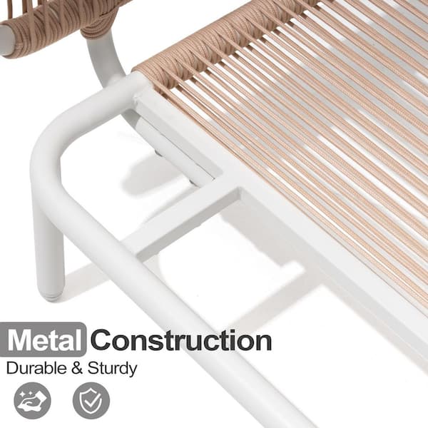 4 Piece Metal Outdoor Sectional Sofa with Beige Cushions 8-Armrest