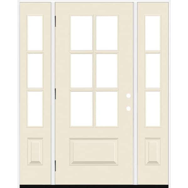 Steves & Sons Legacy 60 in. x 80 in. 3/4-6Lite Clear Glass RHOS Primed Linen Finish Fiberglass Prehung Front Door w/Dbl 10 in.SL