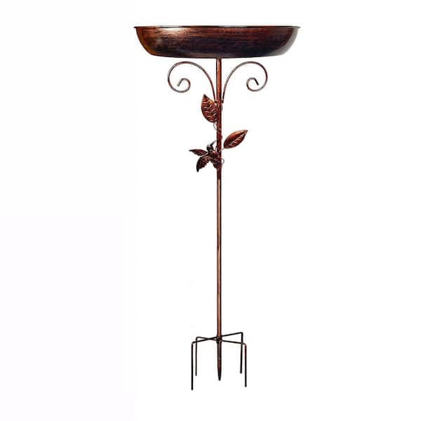 Phewnyzo 40 in. Bronze Detachable Birdbath and Birdfeeder with Large Metal Bowl and Sturdy 5-Pronged Base Stake