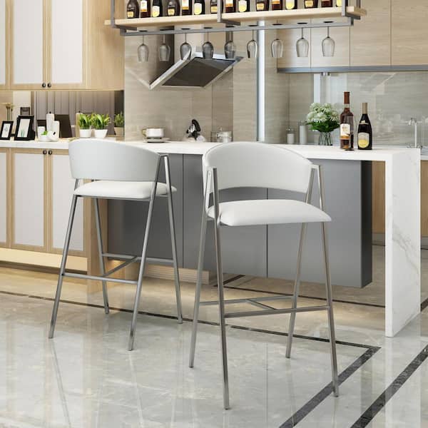 Marlon 37.50 in. Ivory Bar Stool (Set of 2)