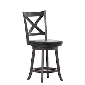 25 in. Gray Wash Walnut/Black Full Wood Bar Stool with Wood Seat