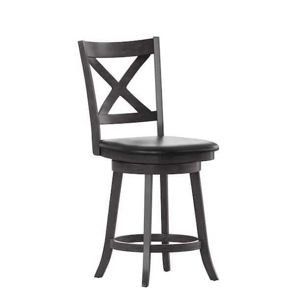 Carnegy Avenue 25 in. Gray Wash Walnut/Black Full Wood Bar Stool with Wood Seat
