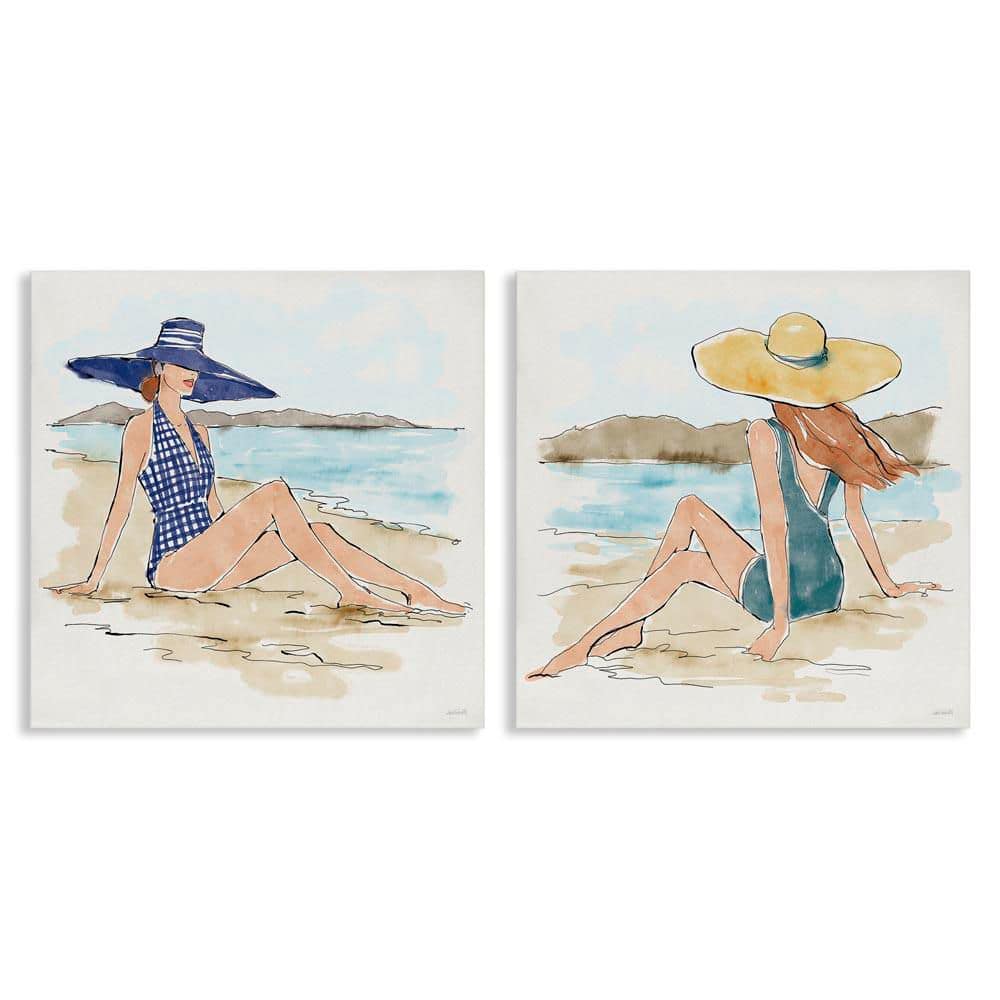 Bathing Beauties on Beach by Anne Tavoletti 2 Pieces Unframed People Graphic Art Print 24 in. x 24 in. price history on PriceWatchPro