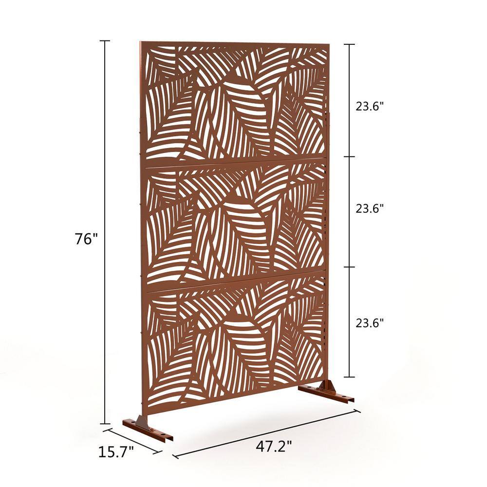 6.5 ft. H x 4 ft. W Patio Laser Cut Metal Privacy Screen in Brown
