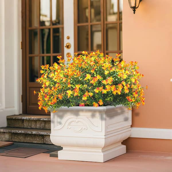 13.5 in Orange 12 Bundles Artificial Boxwood Fall Flowers for