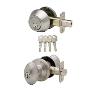 Colonial Satin Stainless Entry Door Knob with Deadbolt