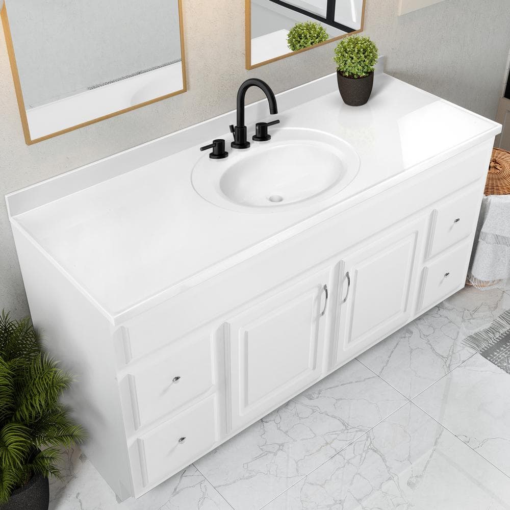 61-Inch Solid White Cultured Marble Vanity Top with Backsplash