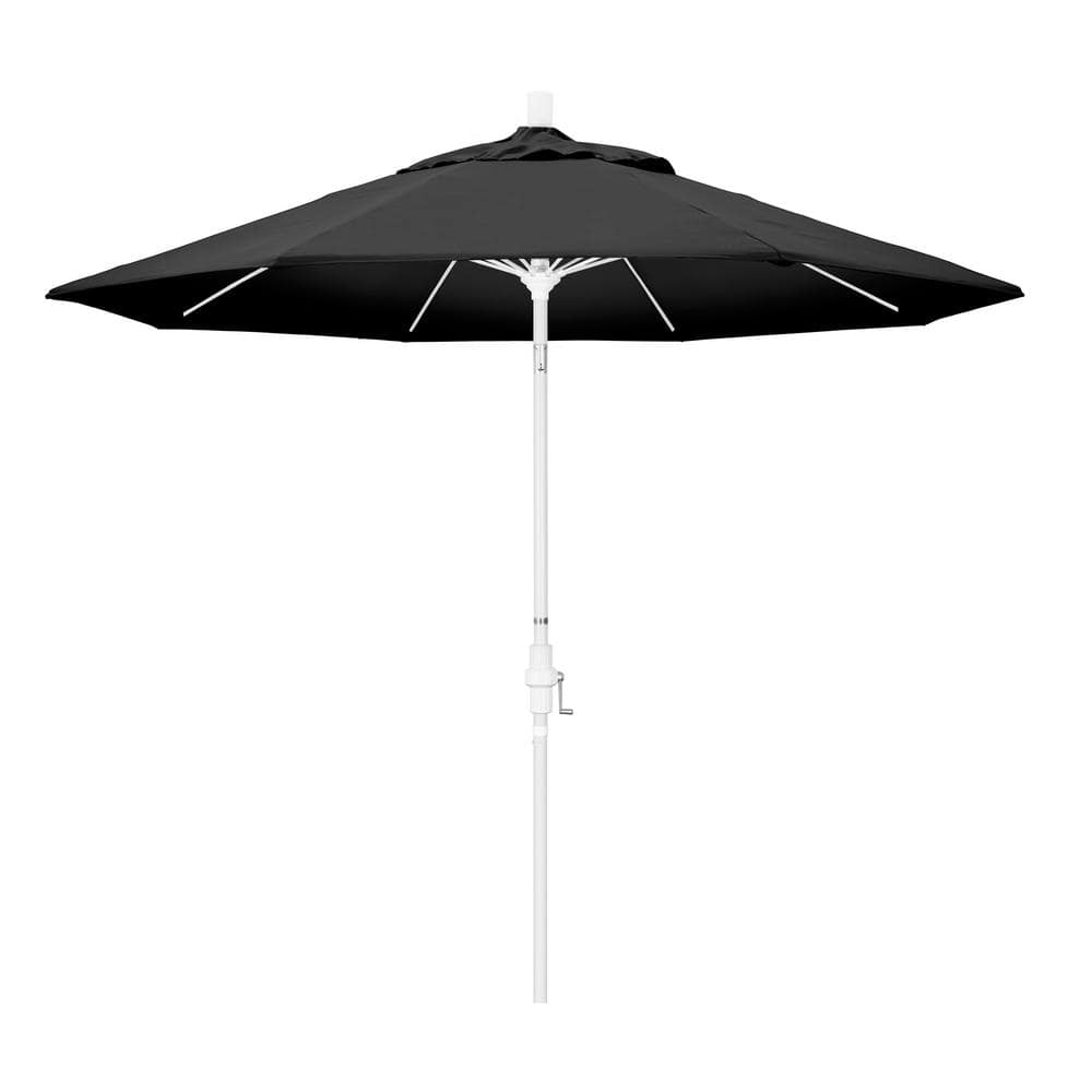 9 ft Black and White Fiberglass Patio Umbrella with Olefin Fabric