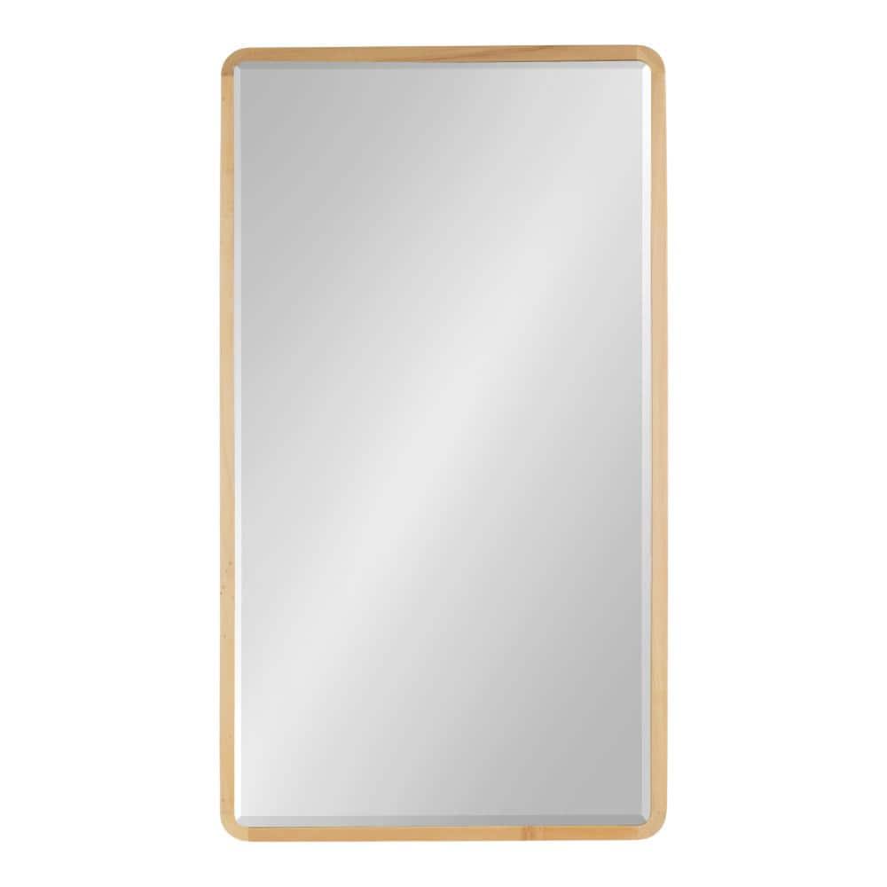 Natural Wood Framed Rounded Rectangle Wall Mirror, 20 x 36