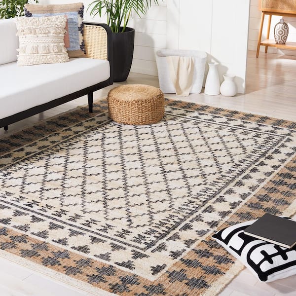 Kilim Ivory/Grey 9 ft. x 12 ft. Border Trellis Area Rug