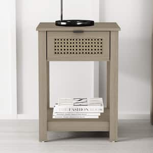 Idiana 1-Drawer Oslo Oak Nightstand Sidetable with Laminated Rattan (23.2 in. H x 16.5 in. W x 15.4 in. D)