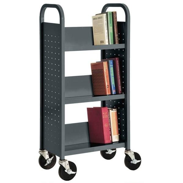Sandusky 46 in. Charcoal Metal 3-shelf Cart Bookcase with Locking