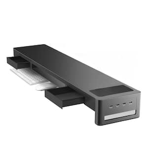 Extra Large Dual Monitor Stand Riser with 2-Drawers, 4 USB Ports and Wireless Charging Pad in Black, (1-Pack)