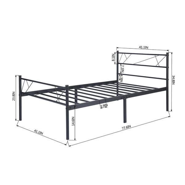 Twin Size Black Single Metal Bed Frame, Standard Twin Bed Frame Height