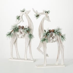 19.75 in. and 18.5 in. Wood Pine Christmas Deer Silhouette - Set of 2, Multicolored