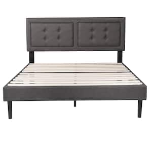 Metal Plus Wooden Bar Upholstered Premium Platform Bed Grey Finely Polyfabric Upholstered Queen Size Bed 60.4 in. W